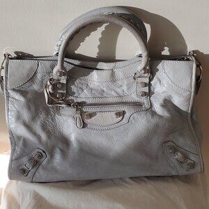 BALENCIAGA Classic City Bag Gray Leather Motorcycle Tote Purse Silver Hardware